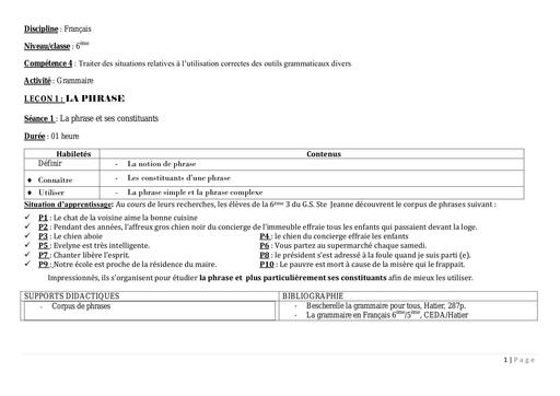 Fiche de cours francais grammaire 6eme by Tehua