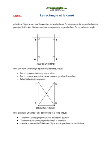 Le rectangle et le carré - Cours de maths CM1