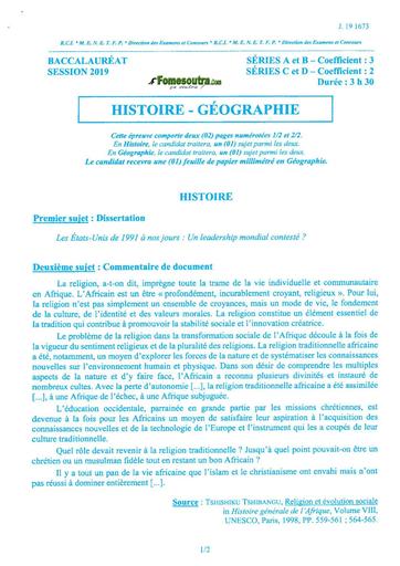 Bac a b c d histoire Geographie 2019 by TEHUA