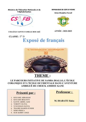 Exposé Aventure Ambigue Ecole Coranique Et Occidentale by Tehua