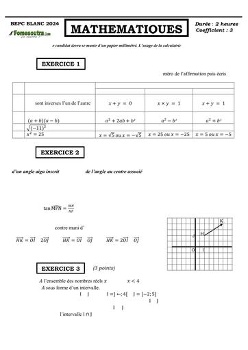 SUJET MATHS 3ieme BEPC BLANC RÉGIONAL MARS 2024 DREN SASSANDRA by TEHUA