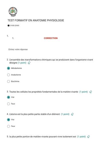 INFAS TEST FORMATIF EN ANATOMIE PHYSIOLOGIE BY TEHUA