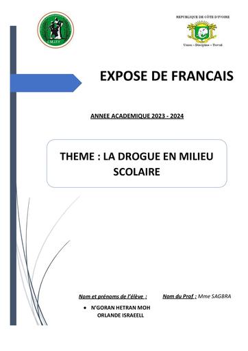 EXPOSÉ DROGUE EN MILLIEU SCOLAIRE by Tehua