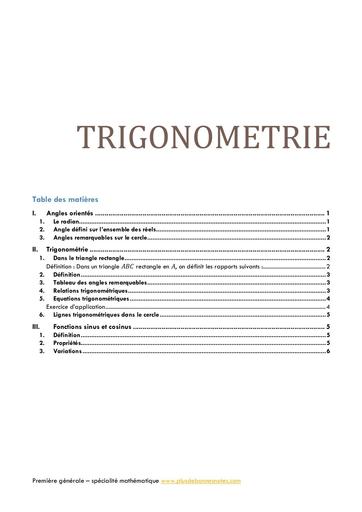 Resumé de cours Trigonométrie by TEHUA