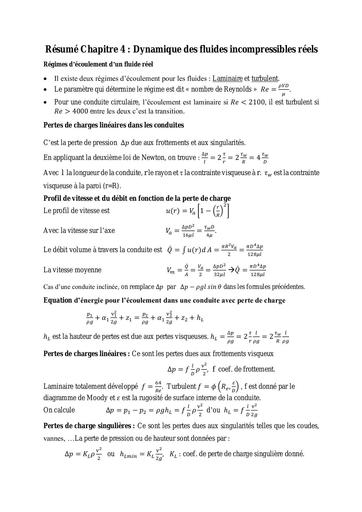 Résumé chapitre 4 MDF dynamiques des fluides incompressibles reels by Tehua