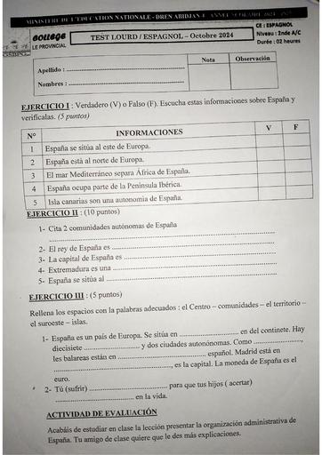 Test lourd Espagnol 2nde A&C provincial 2025 by Tehua