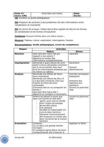 Fiche de cours CM edhc Vivre dans son milieu by Tehua