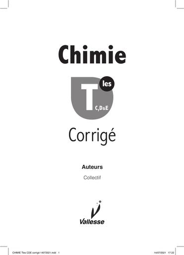 CHIMIE Tles CDE corrige vallesse by Tehua