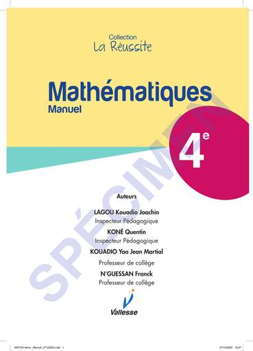 MATHS 4ème Manuel SPECIMEN collection la réussite edition Vallesse by Tehua