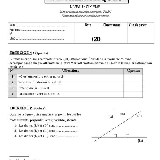 Composition generale Decembre 2024 UP 5 SUJET DE MATHS 6ieme by Tehua