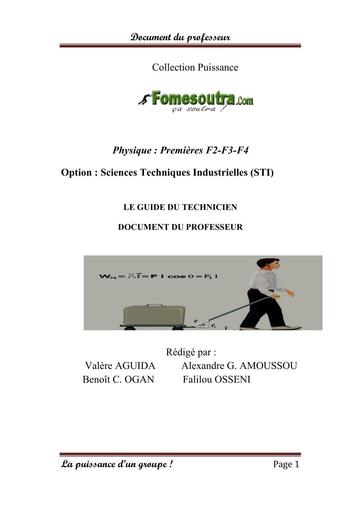 Fiche de cours professeur collection puissance PHYSIQUE 1ère F2 F3 et F4 technique by TEHUA