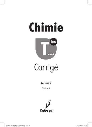 CHIMIE Tles CDE corrige VALLESSE by TEHUA