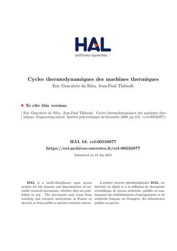 Cycles thermodynamiques des machines the by Tehua