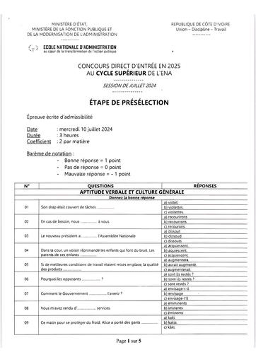 Sujet CYCLE SUPÉRIEUR ENA 2024 by Tehua