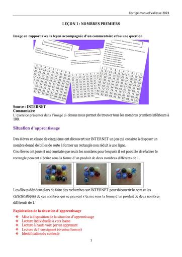 Vallesse Maths Corrigé Manuel de la reussite 5ème by Tehua