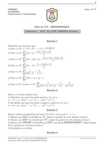 TD Maths ARITHMETIQUE Tle C&E by Tehua