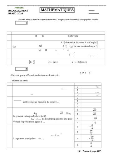 SUJET MATHS Tle C BACCALAURÉAT BLANC RÉGIONAL MARS 2024 DREN SASSANDRA by TEHUA