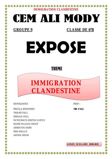 Exposé sur L'IMMIGRATION CLANDESTINE by Tehua