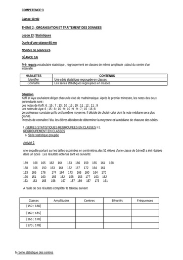 Fiche de cours maths 1ere D COURS STATISTIQUES by Tehua