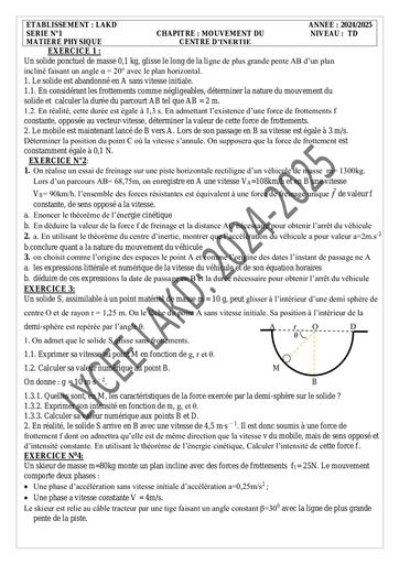 Traveaux Dirigés Physique CENTRE D'INERTIE Tle D by Tehua