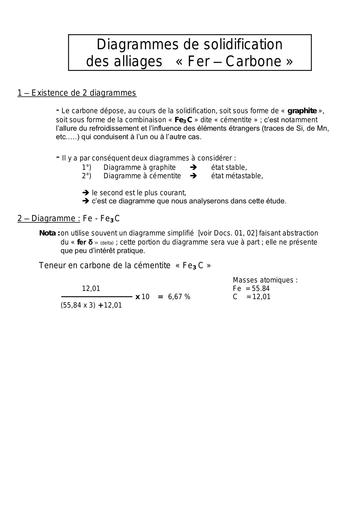 Diagramme de solidification des alliages Fer Carbone by Tehua