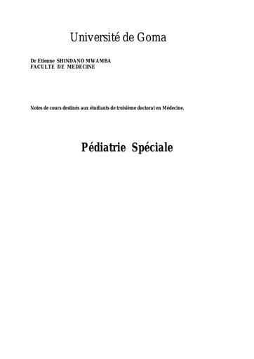 Cours Pediatrie Speciale Shindano by TEHUA