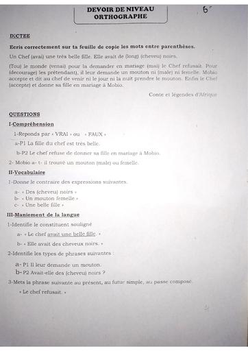 Test lourd Français Orthographe 6ieme provinvcial 2025 by Tehua