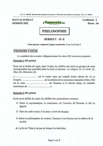 EPREUVE BAC 2022 PHILOSOPHIE SERIES C D E COTE D'IVOIRE by TEHUA