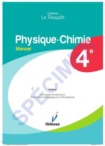 PC Physique Chimie 4e Manuel SPECIMEN collection la réussite édition Vallesse by Tehua