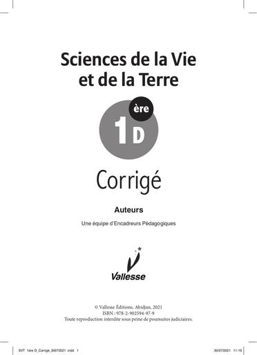 SVT 1ere D Corrige VALLESSE by TEHUA
