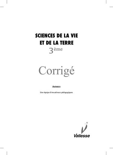 CORRIGE CAHIER SVT 3e vallesse by TEHUA