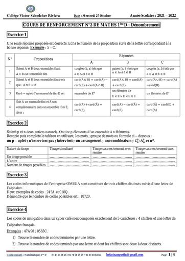 COURS DE RENFO N° 1Maths Dénombrement niveau 1iere D by Tehua