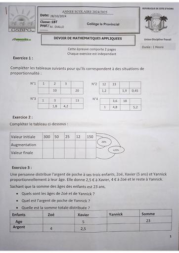 Test lourd Maths appliquées et Générales 1A BT by TEHUA