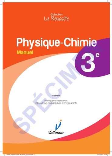 PC Physique Chimie 3e Manuel SPECIMEN collection la réussite edition vallesse by Tehua