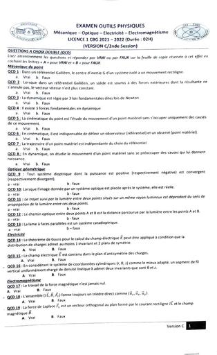 Exam phys  L1 CBG S2 2022(UFHB).pdf