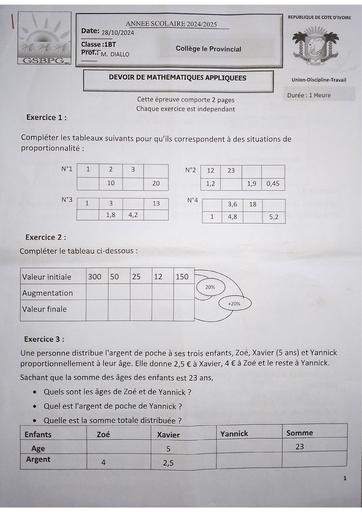 Test lourd Maths appliquées et Générales 1A BT by Tehua