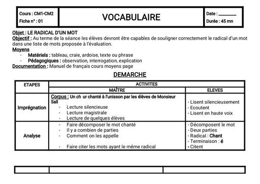 Fiche de cours CM1 CM2 Vocabulaire by Tehua