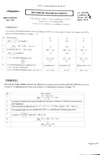 SUJET DU devoir DE MATHS Tle G2 by TEHUA