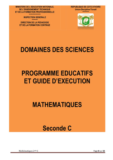 Programme Educatif et Guide d'Exécution Mathématiques 2nde C