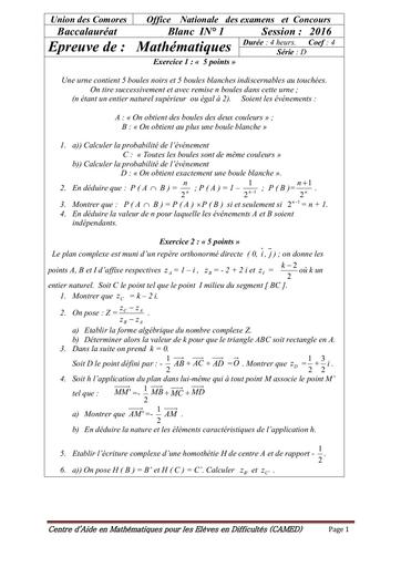 Fascicule Maths TD annale de Tle D by Tehua