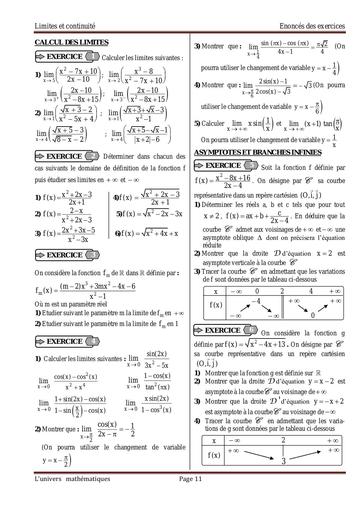 Fiche de TD sur Limites et continuité terminale maths by TEHUA