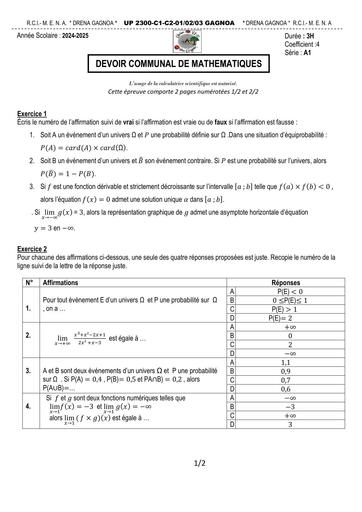 DEVOIR UP 2300 Gagnoa 2024 2025 Maths Tle A1 Sujet by Tehua