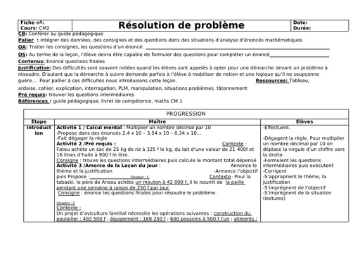 Fiche de cours CM maths résolution de Problèmes by Tehua