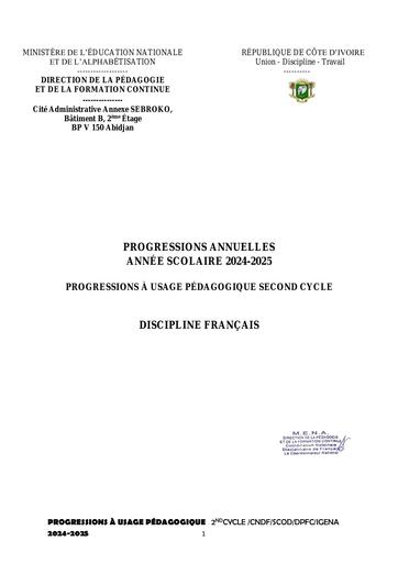 PROGRESSIONS DE FRANCAIS A USAGE PEDAGOGIQUE 2024 2025 2nd CYCLE DPFC by Tehua