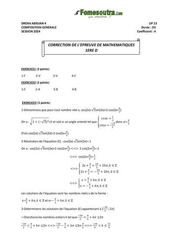 Composition generale Decembre 2024 BAREME MATHS 1iere D by Tehua