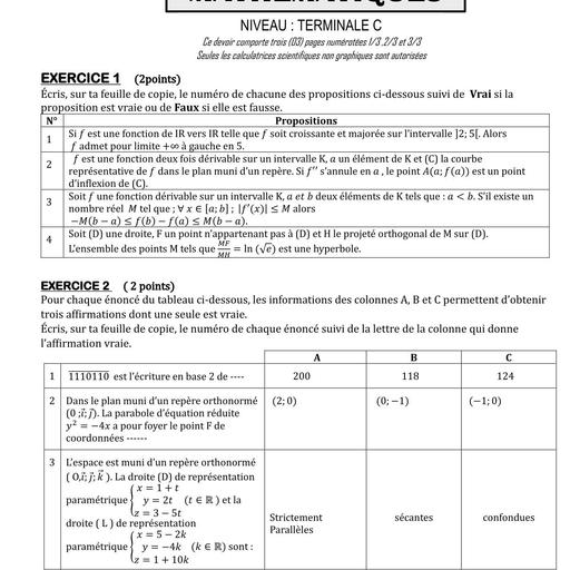 Composition generale Decembre 2024 UP 5 SUJET DE MATHS Tle C by Tehua