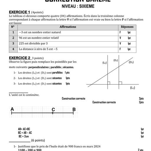 Composition generale Decembre 2024 UP 5 BAREME MATHS 6ieme by Tehua