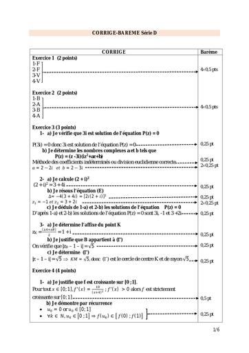 Sujet Tle DCorrigé maths Série Tle D (N°1) bouafé Examen régional 2024 barème by Tehua