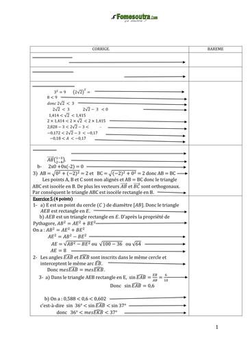 SUJET MATHS 3ieme BEPC BLANC RÉGIONAL MARS 2024 DREN BOUAFLE BAREME by TEHUA