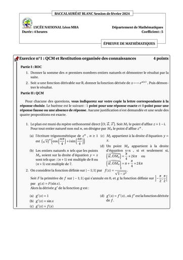 Maths bac blanc fevrier 2024 Corrigé Tle C by Tehua